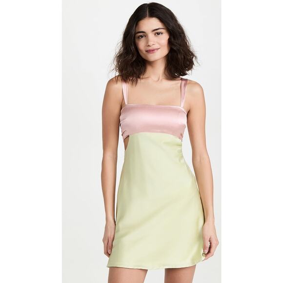 Hansen & Gretel Honeydew Blush Melon Silk Satin Sleeveless Mini Dress Size XS - Picture 1 of 12